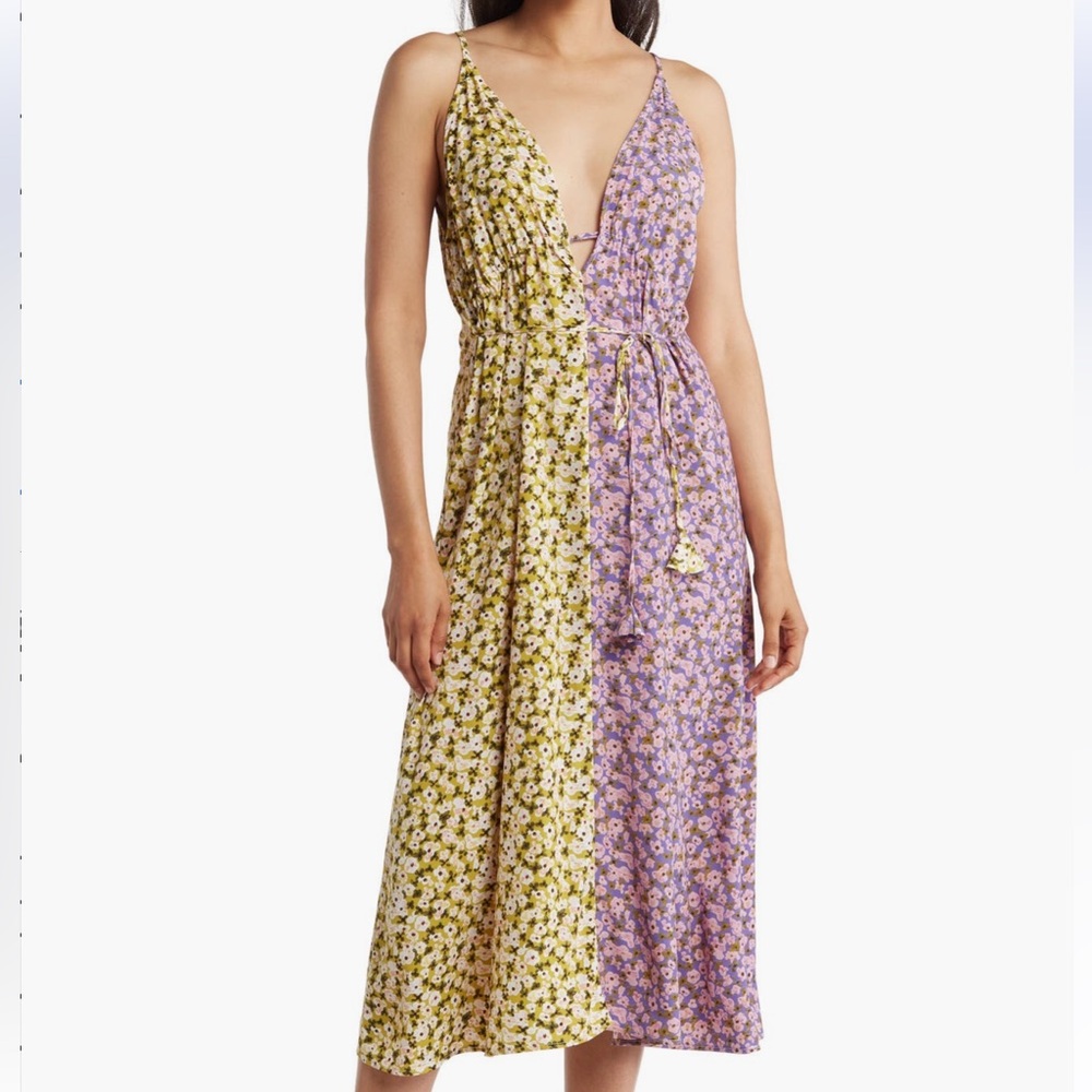 Stitch drop Floral Yellow and Purple Women's Dress